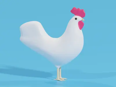 Cartoon White Rooster 3D model