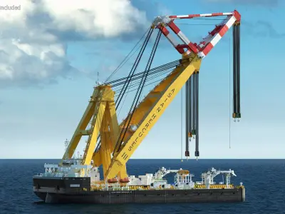 Floating Crane Ship Working Position 3D model