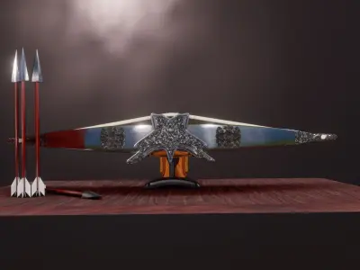 Well Designed Crossbow with hand-painted patterns PBR game ready Low-poly 3D model