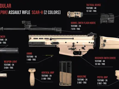 Tactical modular assault rifle FN SCAR-H mk 17 Low-poly 3D model