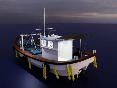 Old Korean Southern Coastal Fishing Boat Vintage Wooden Vessel 3D model