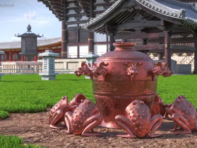 Ancient Earthquake Jar with Frogs Copper 3D model