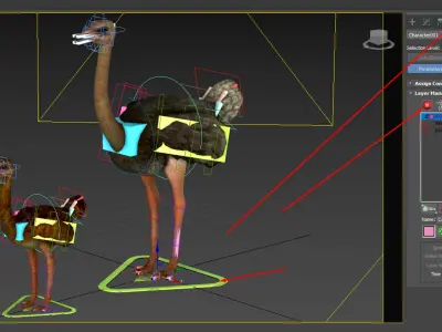 adult ostrich and ostrich chick  rig  high-poly  textured  3D model