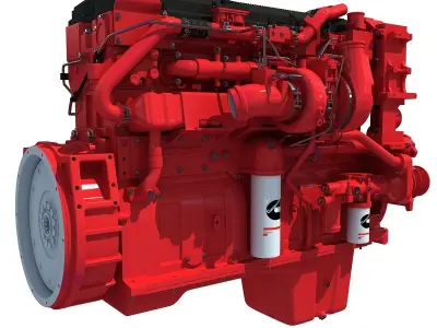 Red Heavy-Duty Diesel Engine Cummins 3D model