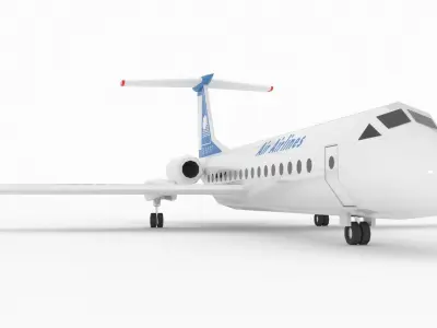 TU 134 Airplane Stylized lowpoly Low-poly 3D model