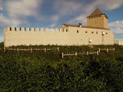 Medieval spiky tree trunk barricade Low-poly 3D model