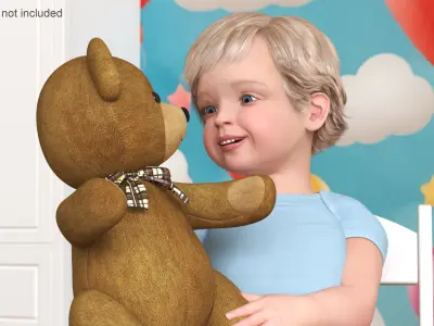 Child with Teddy Bear on Rocking Chair 3D model