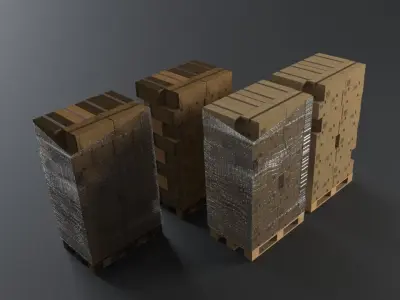 EUR Wood Pallet with box in strach set Low-poly 3D model
