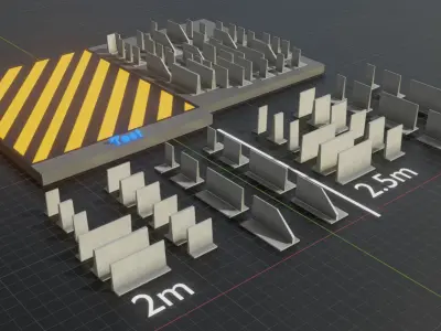 Concrete Storage Box Wall Components Construction Kit Low-poly 3D model