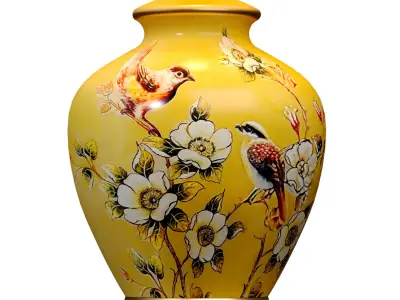 Debby Yellow Ginger Jar ceramic table lamp flower birds pattern 3D model