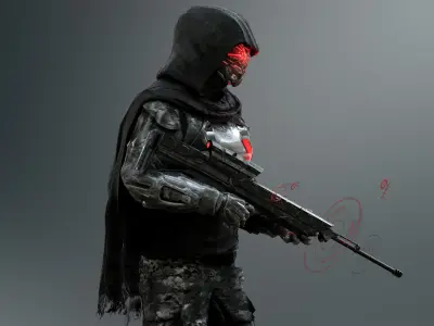 Sci Fi Sniper Soldier Low-poly 3D model