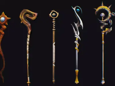 Magical Wand Wizard Ax Weapon Scepter Axe Cleaver Hatchet Low-poly 3D model