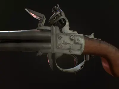 Flintlock gun with wooden handle Low-poly 3D model