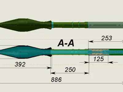 Grenade PG-7V for grenade launcher RPG 7 3D Printable Moulage 3D model
