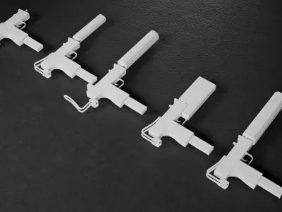 Stylized Low Poly SMG Uzi -5 Variations Game Ready Low-poly 3D model