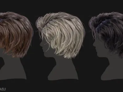 Real Time Hair Card Female Hairstyle part 13 Low-poly 3D model