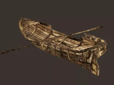 Viking Wooden Boat Game-Ready Low-poly 3D Model Low-poly 3D model