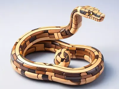 Wooden Segmented Snake Sculpture Low-poly 3D model