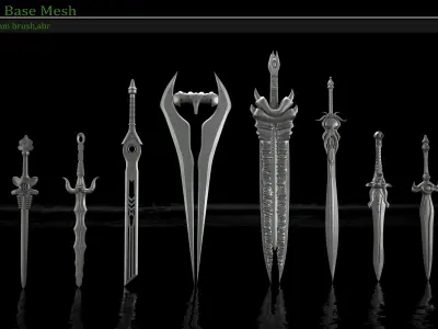  50 Sword Base Mesh Clean UV and IMM brush and ABR brush 3D model