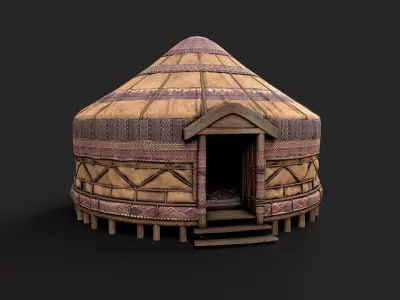 Mongolian Yurt and Interior 2 Low Poly PBR Low-poly 3D model