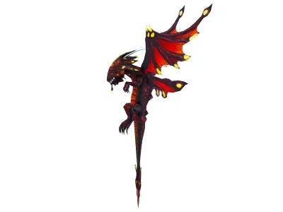 Low Poly Monster Red Young Winged Dragon Low-poly 3D model