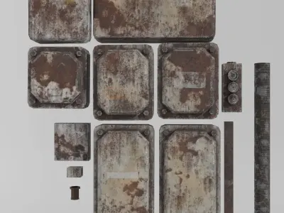 Rusty Fuse Box Cluster -Low Poly Game-Ready Low-poly 3D model