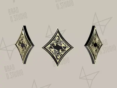 Playing Cards Symbols Pro Vector Diamond Black and Golden 3D model