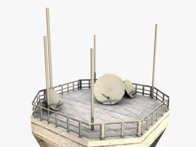 Low poly airbase control tower 3D model