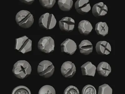 Stylised Bolts and Buttons IMM and VDM Brushes Zbrush 2021 3D model