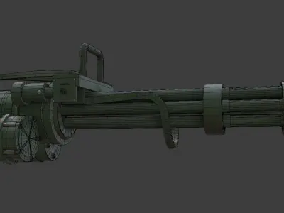Minigun military green Low-poly 3D model