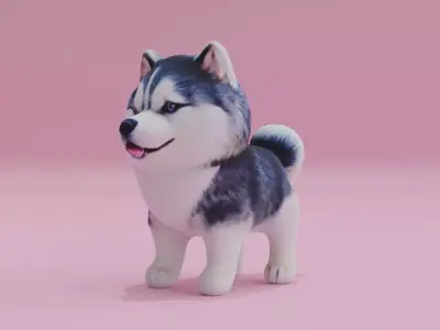 Malamute Alaskan Husky Dog Toy Low High Poly Low-poly 3D model