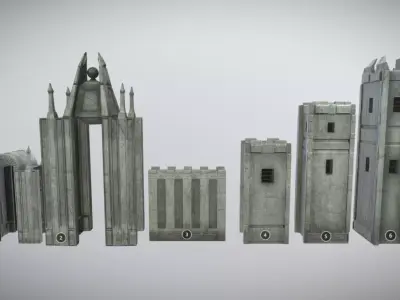Medieval castle kit MUD Low-poly 3D model