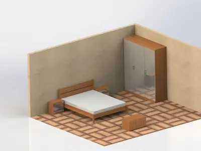 bedroom room with bed and mirror Free 3D model