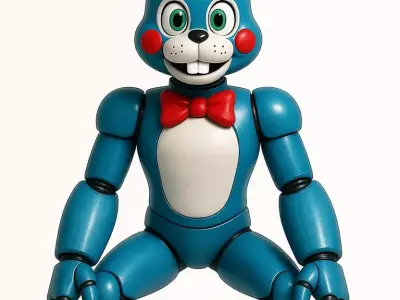 Blue Bunny Robot 3D Animatronic Red Bowtie Game Character Low-poly 3D model
