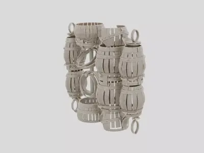 Fantasy Market Wooden Barrel Stack for 3D print Low-poly 3D model