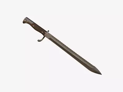 German WWI M1898-05 Butcher Sawback Bayonet Low-poly 3D model