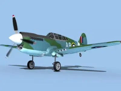 Curtiss P-40F Tomahawk V06 RAF 3D model