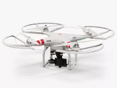 DJI Phantom 2 Quadcopter with Prop Guard and gimbal GoPro HERO4 Low-poly 3D model