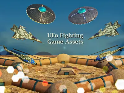 UFO Air Fighter and Helicopter - UFO Fighting Game assets Low-poly 3D model