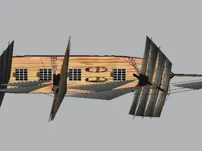 SailBoat wooden ship flying in air Low-poly 3D model