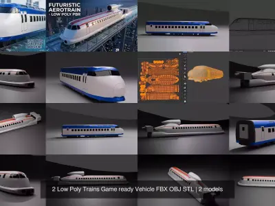 2 Low Poly Trains Game ready Vehicle FBX OBJ STL 3D Model Pack