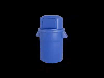 Commercial Plastic Round Trash Can and Dome Top Lid 3D model 3D model