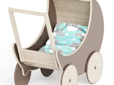 Puppenwagen baby stroller - wooden Free 3D model