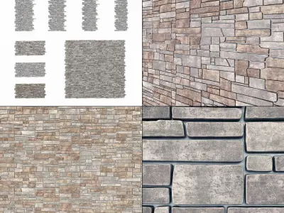 Wall stone clincer panel many part n1 3D model