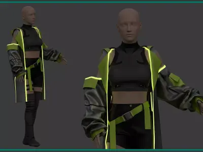 female cyberpunk outfit with texture and smart material 3D model