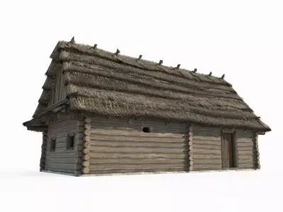 Medieval architecture thatched cottages and wooden houses 3D model