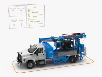 Mobile B-51 Drill Rig Truck Blue Rigged 3D model