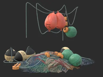 Fishing Buoys and Nets Low-poly 3D model
