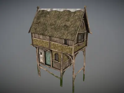 Medieval lake village - House 1 Low-poly 3D model