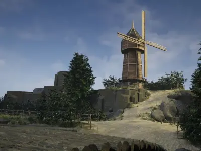 Windmill wooden fence Low-poly 3D model